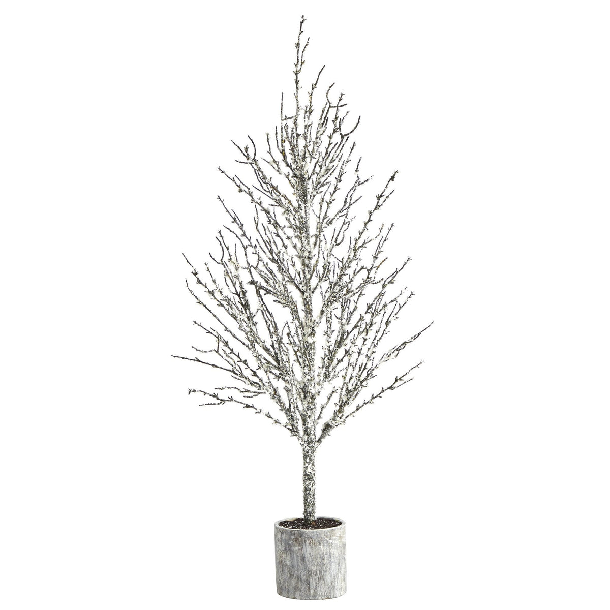 4 ft Snowed Twig Artificial Christmas Tree in Planter by Nearly Natural with snowy branches on Tampa Home & Garden Store
