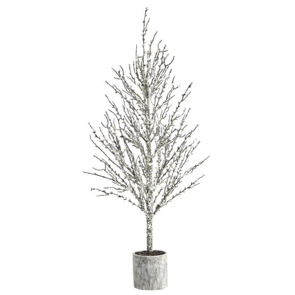 4 ft Snowed Twig Artificial Christmas Tree in Planter by Nearly Natural with snowy branches on Tampa Home & Garden Store