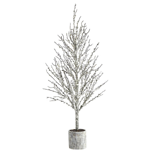 4 ft Snowed Twig Artificial Christmas Tree in Planter by Nearly Natural with snowy branches on Tampa Home & Garden Store