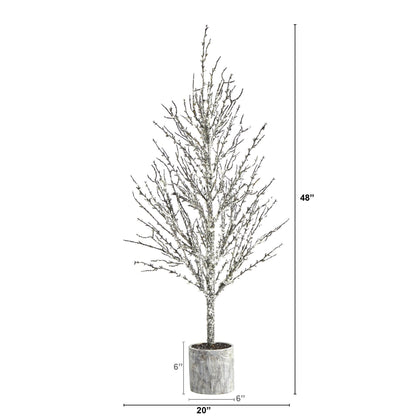 4 ft snowed twig artificial Christmas tree in decorative planter by Nearly Natural on Tampa Home & Garden Store