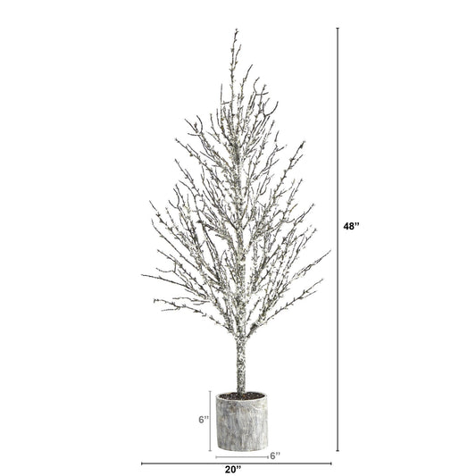 4 ft snowed twig artificial Christmas tree in decorative planter by Nearly Natural on Tampa Home & Garden Store