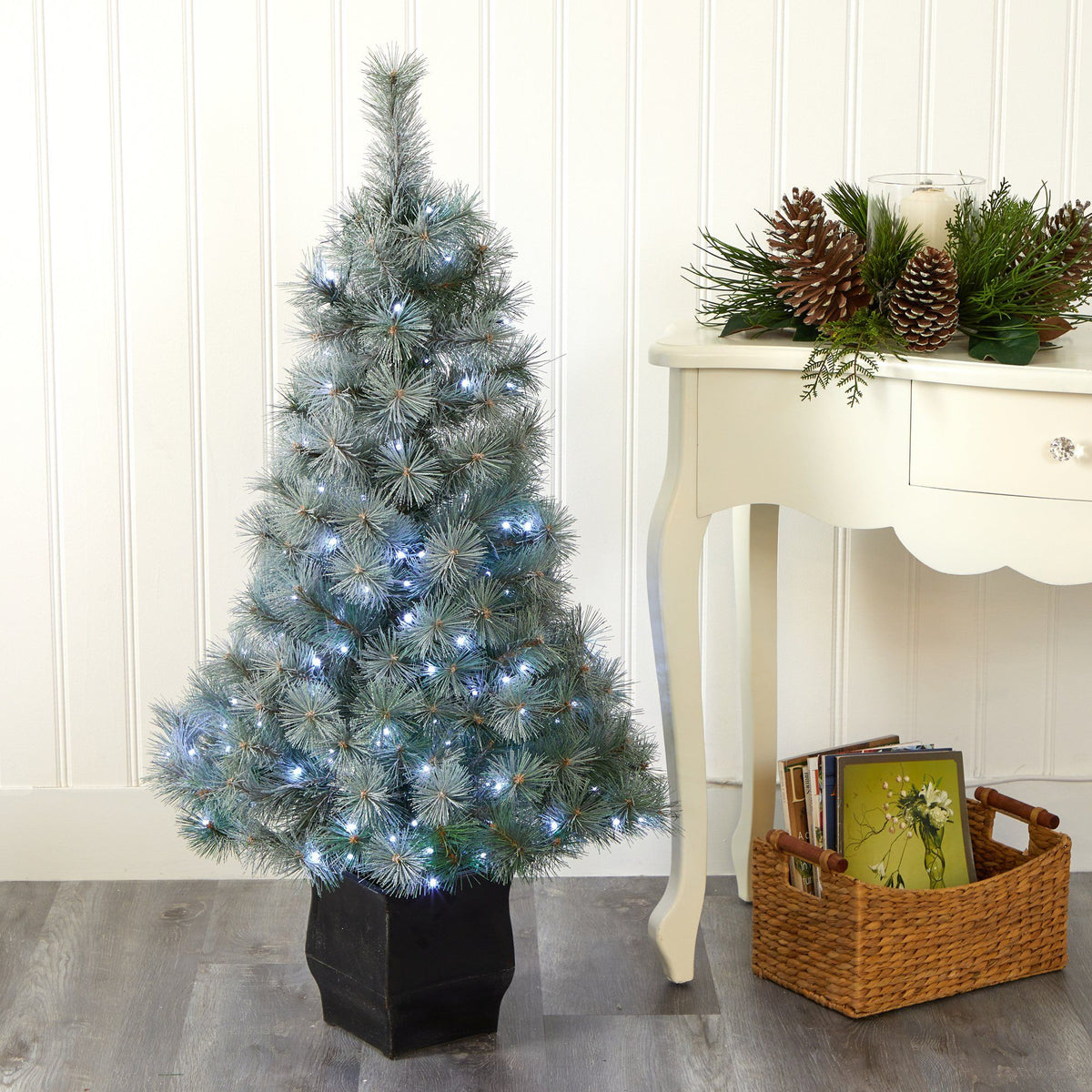 4' Snowy Mountain Pine Artificial Christmas Tree with 150 LED Lights Nearly Natural on Tampa Home & Garden Store