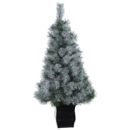 4 ft snowy mountain pine artificial Christmas tree with 150 LED lights Nearly Natural planter on Tampa Home & Garden Store