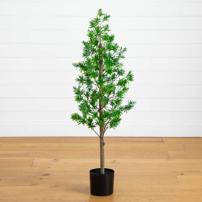 4' UV artificial Podocarpus tree in black pot by Nearly Natural indoor/outdoor use on Tampa Home & Garden Store