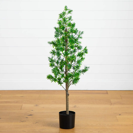 4' UV artificial Podocarpus tree in black pot by Nearly Natural indoor/outdoor use on Tampa Home & Garden Store