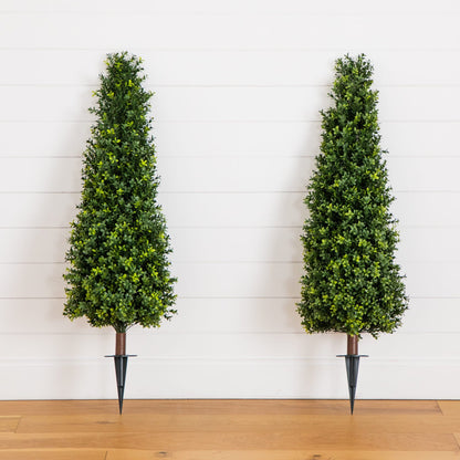 4 ft UV-resistant artificial boxwood topiaries on stakes, set of 2 for indoor outdoor use on Tampa Home & Garden Store