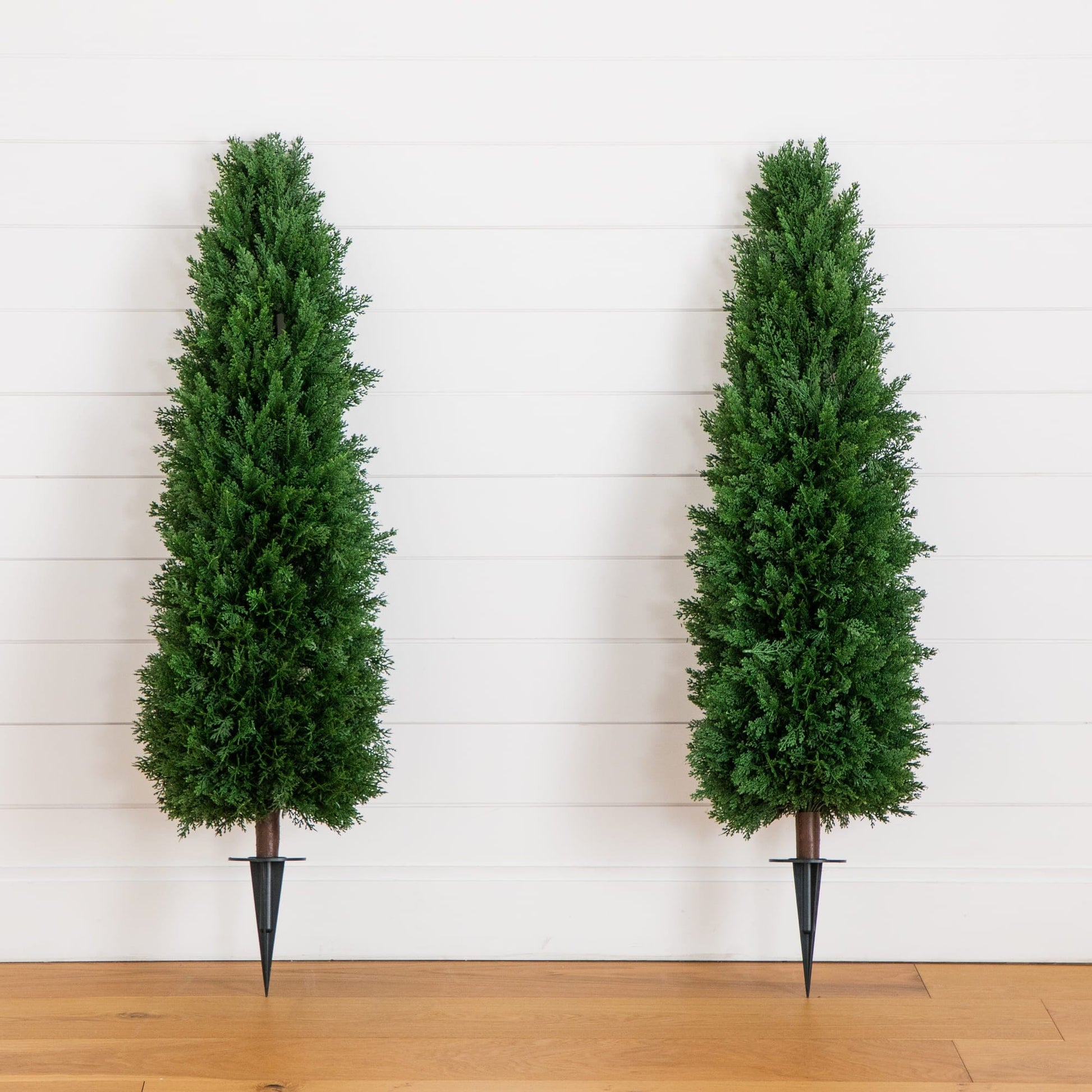 Artificial cedar plant set of 2, 4-ft UV-resistant with integrated stake, Nearly Natural on Tampa Home & Garden Store