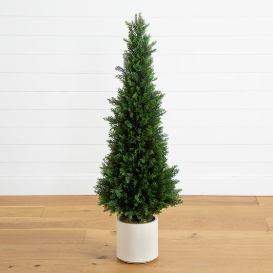 4’ UV Resistant Artificial Cedar Tree in Decorative White Planter (Indoor/Outdoor) - Tampa Home & Garden Store