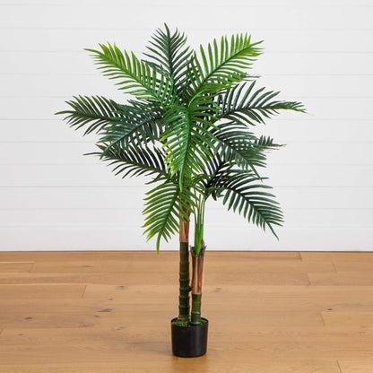 Nearly Natural 4ft UV resistant artificial double Robellini palm tree in black planter on Tampa Home & Garden Store