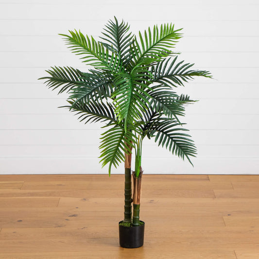 Nearly Natural 4ft UV resistant artificial double Robellini palm tree in black planter on Tampa Home & Garden Store