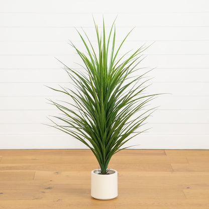 4ft UV-resistant artificial grass plant in white planter for indoors/outdoors Nearly Natural on Tampa Home & Garden Store
