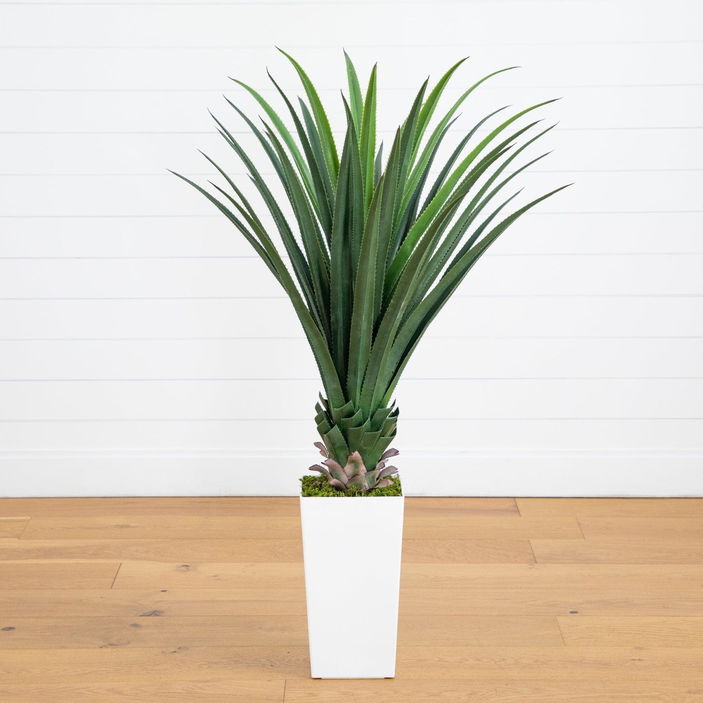 4' Nearly Natural artificial spiked agave plant in a white tower planter indoor outdoor on Tampa Home & Garden Store