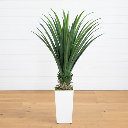 4' Nearly Natural artificial spiked agave plant in a white tower planter indoor outdoor on Tampa Home & Garden Store