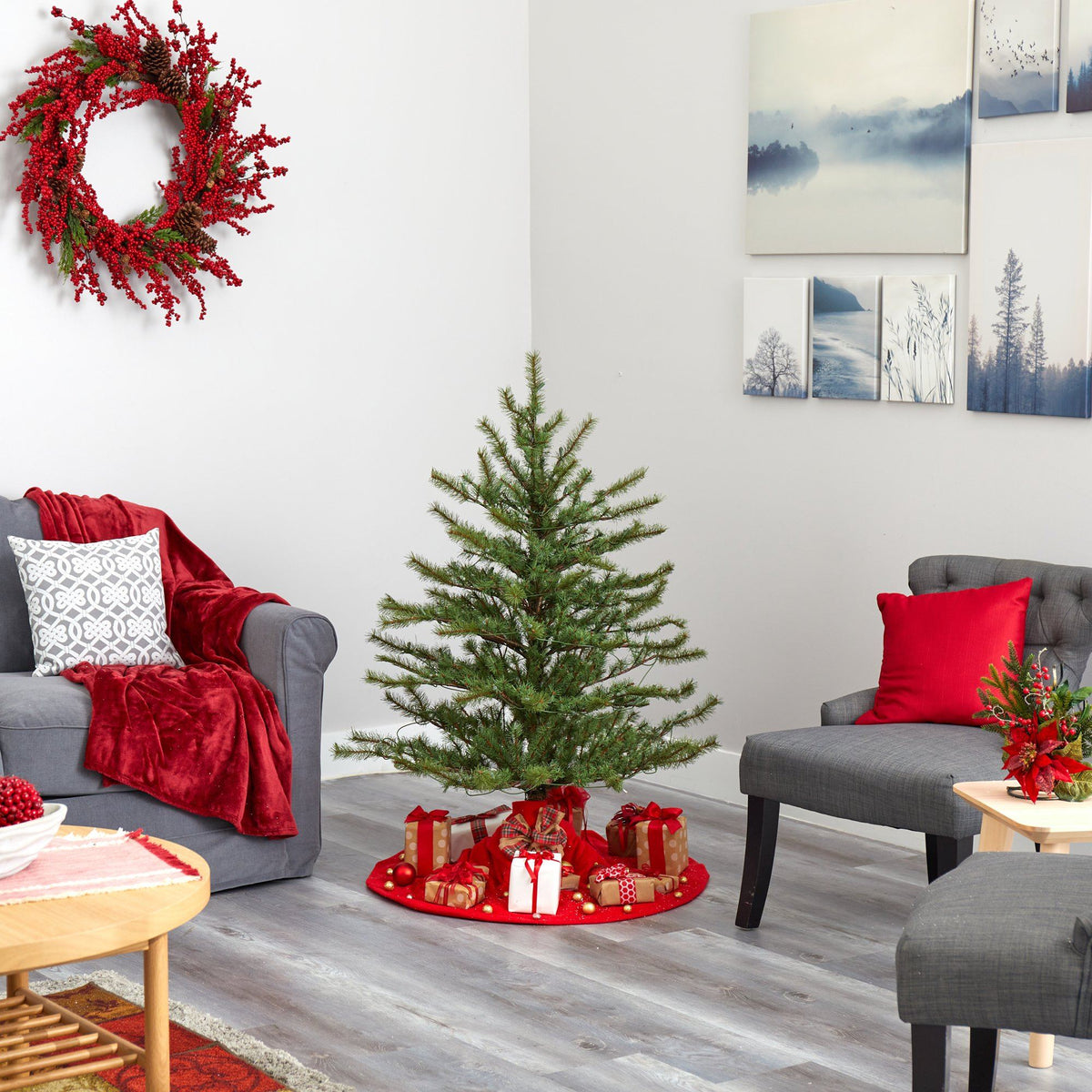 4 ft Vancouver Mountain Pine artificial Christmas tree with 100 lights and 374 bendable branches on Tampa Home & Garden Store