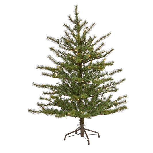 Nearly Natural 4ft Vancouver Mountain Pine Christmas tree with 100 clear lights and 374 branches on Tampa Home & Garden Store