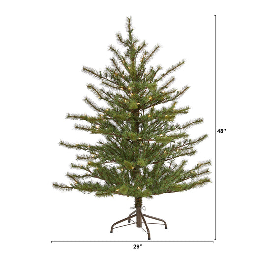 Nearly Natural 4 ft Vancouver Pine artificial Christmas tree with 100 lights and 374 branches on Tampa Home & Garden Store