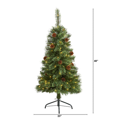 4 ft White Mountain Pine Christmas Tree Nearly Natural with 100 LED lights and pine cones on Tampa Home & Garden Store