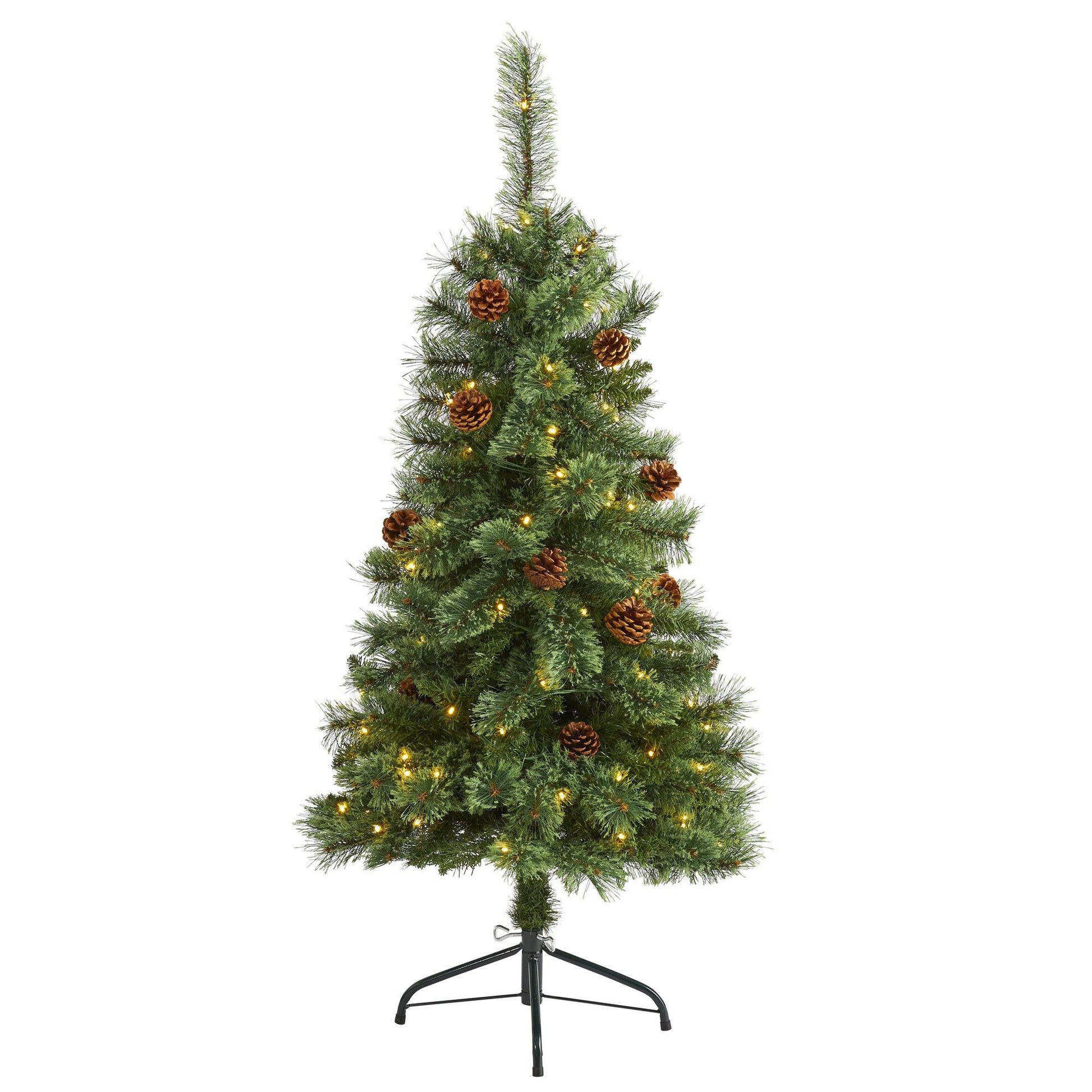 4' White Mountain Pine artificial Christmas tree with 100 clear LED lights and pine cones on Tampa Home & Garden Store