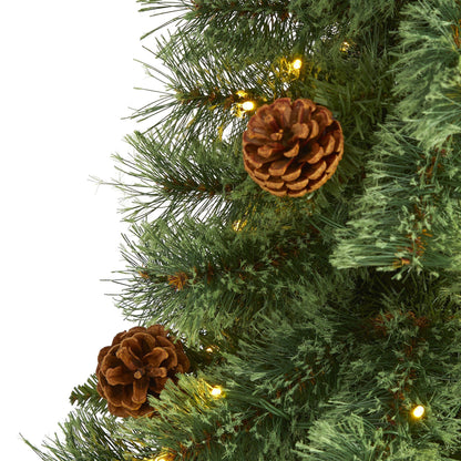 4’ White Mountain Pine Christmas Tree with 100 Clear LED Lights and Pine Cones on Tampa Home & Garden Store