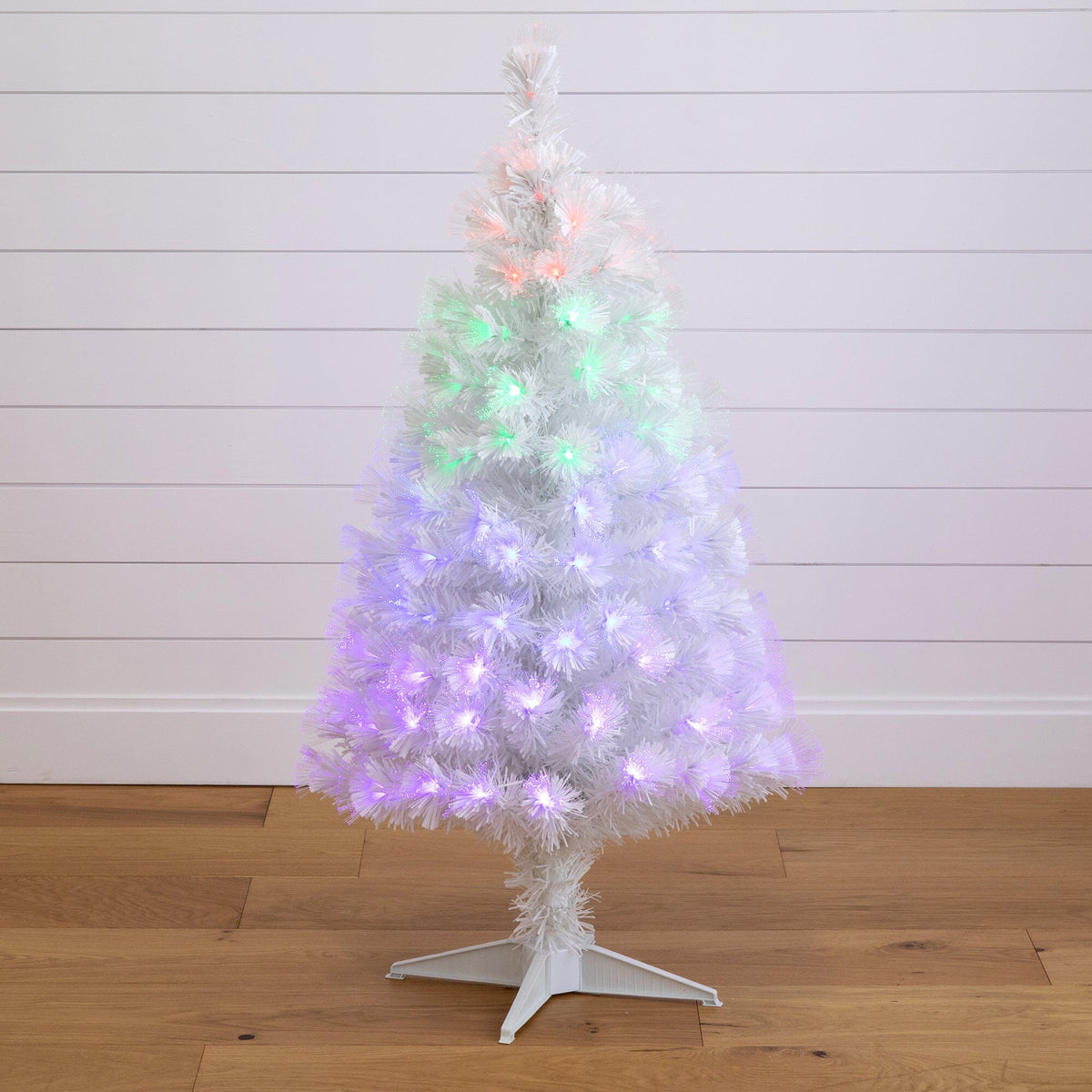 4' white pre-lit fiber optic Christmas tree with 120 colorful LEDs and remote on Tampa Home & Garden Store
