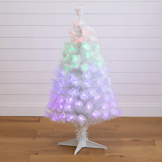 4' white pre-lit fiber optic Christmas tree with 120 colorful LEDs and remote on Tampa Home & Garden Store