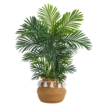 Areca Palm Tree in a woven planter with tassels Nearly Natural on Tampa Home & Garden Store