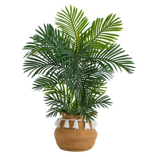Areca Palm Tree in a woven planter with tassels Nearly Natural on Tampa Home & Garden Store