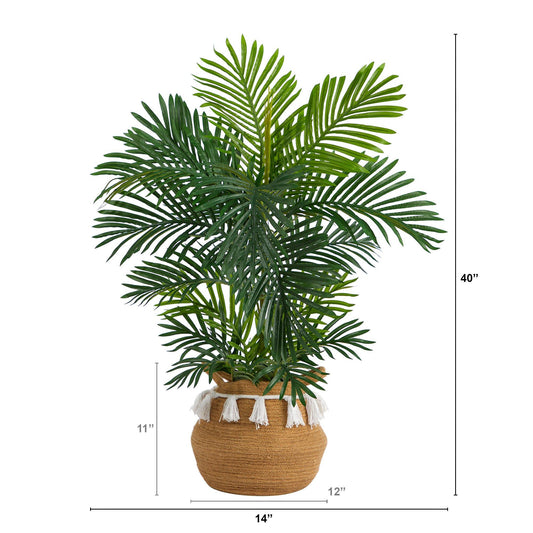 Areca Palm Tree 40-inch in boho cotton woven planter with tassels by Nearly Natural on Tampa Home & Garden Store