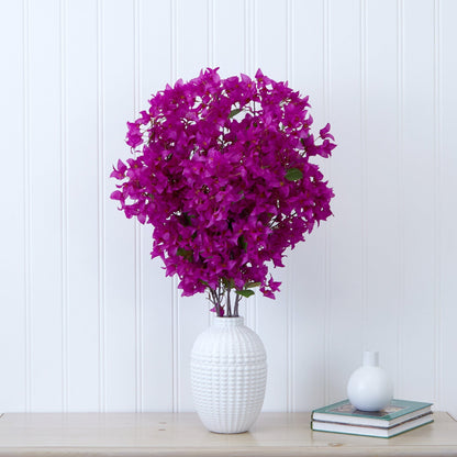 Nearly Natural 40in artificial purple bougainvillea arrangement in a white textured vase on Tampa Home & Garden Store