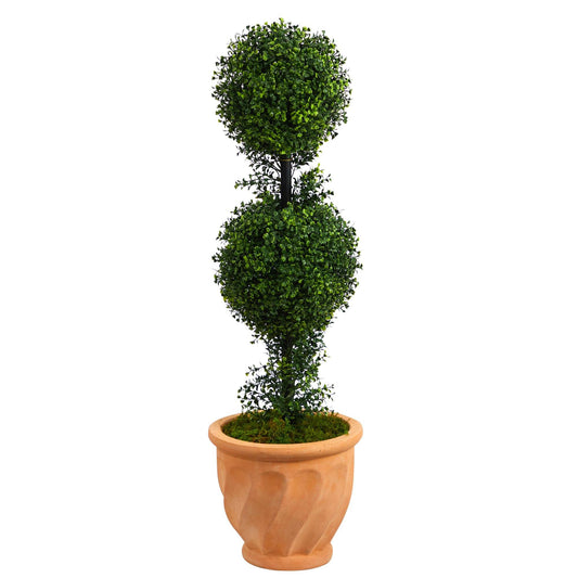 40” Boxwood Double Ball Topiary Artificial Tree in Terra-Cotta Planter (Indoor/Outdoor) - Tampa Home & Garden Store