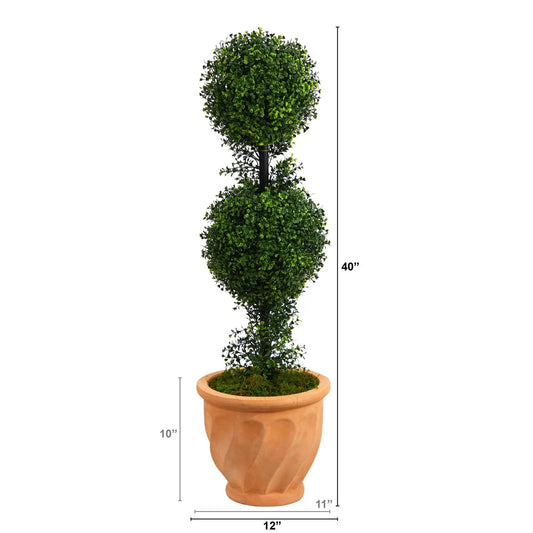 40” Boxwood Double Ball Topiary Artificial Tree in Terra-Cotta Planter (Indoor/Outdoor) - Tampa Home & Garden Store