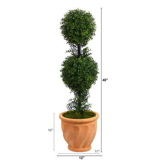40” Boxwood Double Ball Topiary Artificial Tree in Terra-Cotta Planter (Indoor/Outdoor) - Tampa Home & Garden Store