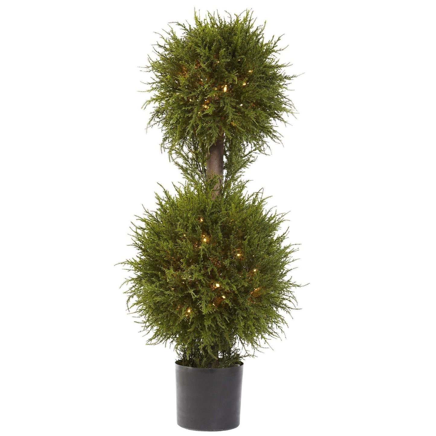 Nearly Natural 40in cedar double-ball topiary with warm-white lights in a black planter on Tampa Home & Garden Store