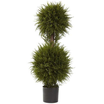 40in Cedar Double Ball Topiary with Lights by Nearly Natural in a black pot on Tampa Home & Garden Store