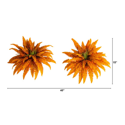 Nearly Natural 40in Autumn Boston Ferns, artificial orange foliage, set of 2 on Tampa Home & Garden Store
