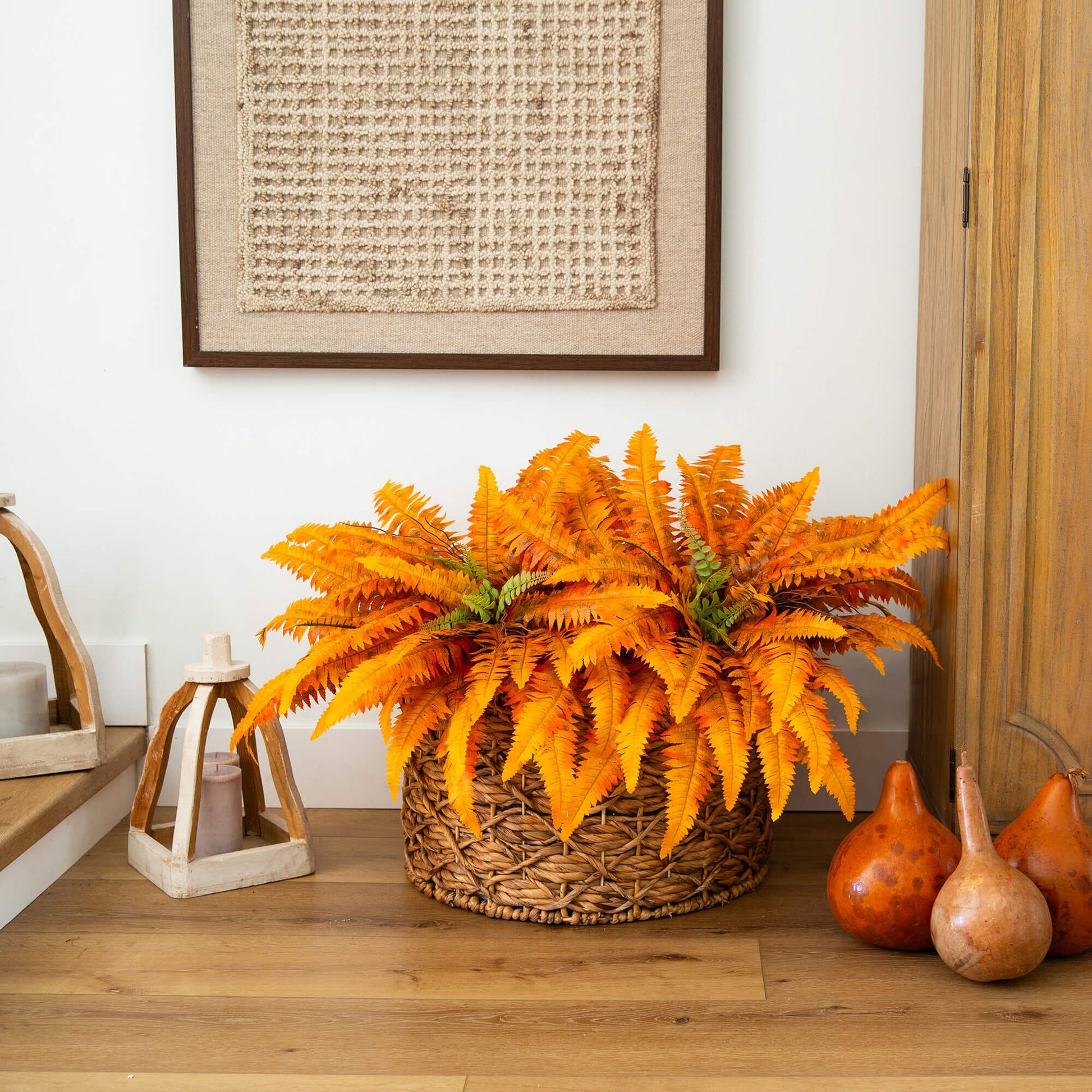 Nearly Natural 40-inch Autumn Boston Ferns set of 2 in basket with orange fronds on Tampa Home & Garden Store