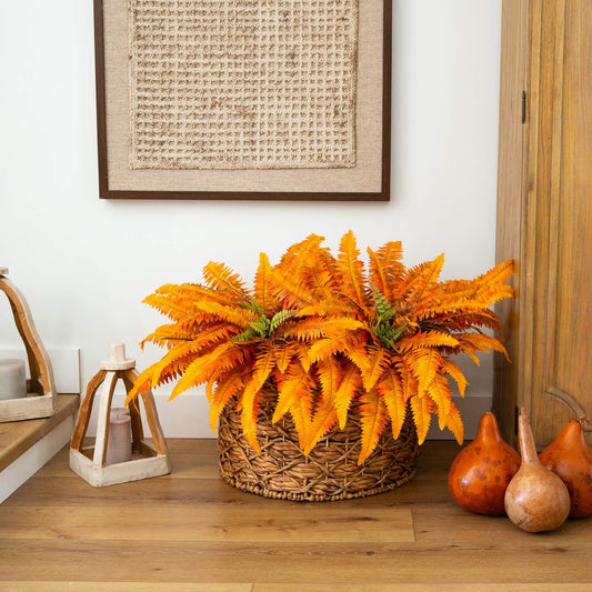 Nearly Natural 40-inch Autumn Boston Ferns set of 2 in basket with orange fronds on Tampa Home & Garden Store
