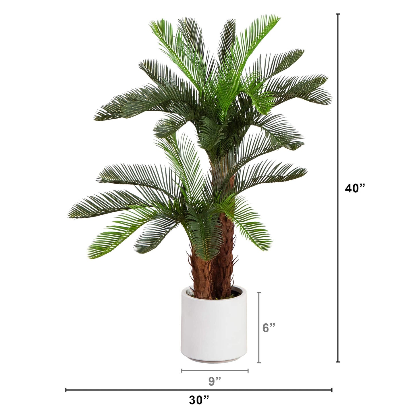 Artificial Double Cycas Palm Tree in White Planter, 40in UV Resistant by Nearly Natural on Tampa Home & Garden Store