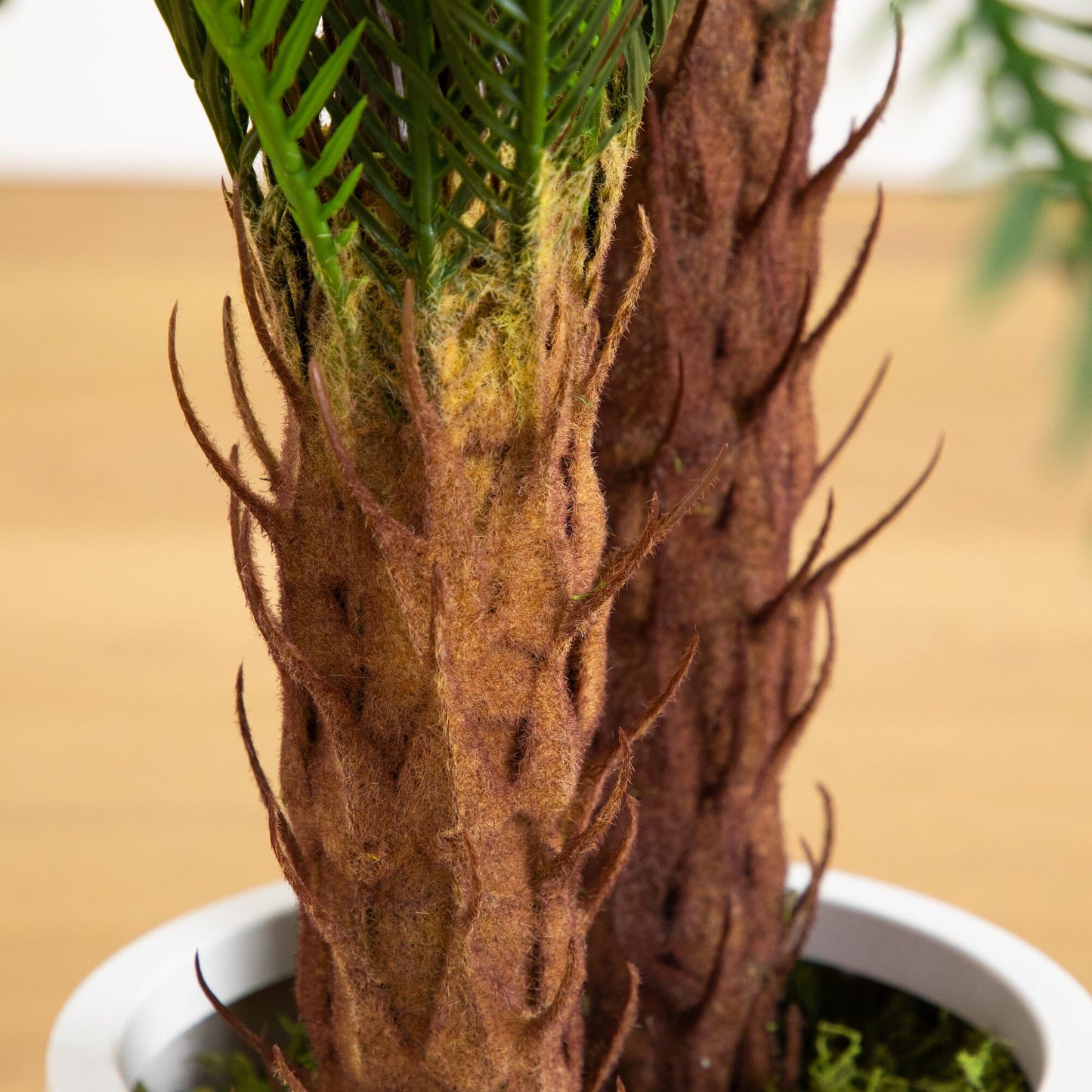 Artificial double cycas palm tree in a white decorative planter, 40in UV-resistant indoor/outdoor on Tampa Home & Garden Store