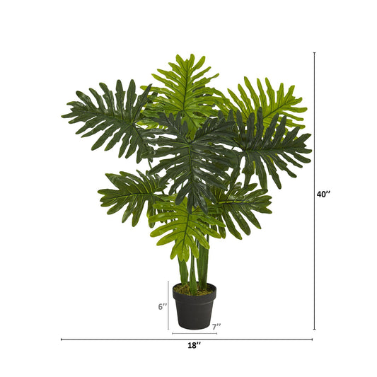 40-inch Philodendron artificial plant with green leaves in black planter by Nearly Natural on Tampa Home & Garden Store