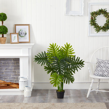 40-inch Philodendron artificial plant Real Touch by Nearly Natural green leaves in black pot on Tampa Home & Garden Store