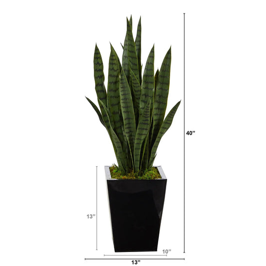 40-inch Sansevieria plant from Nearly Natural in a black metal planter with moss on Tampa Home & Garden Store