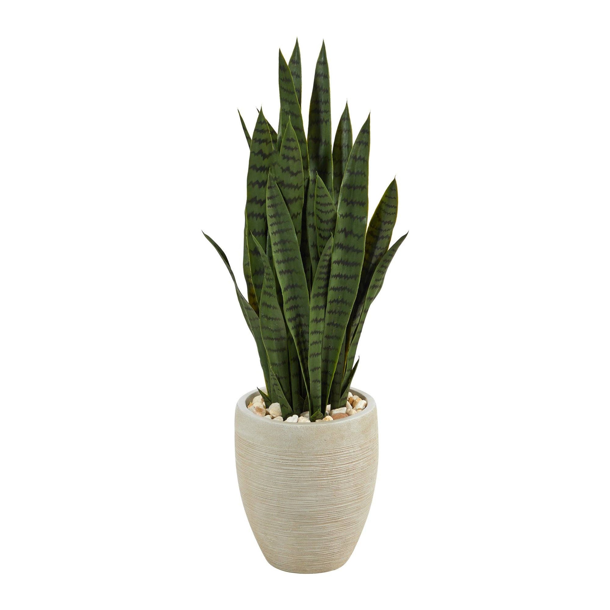 Nearly Natural 40in artificial sansevieria plant in sand-colored planter on Tampa Home & Garden Store