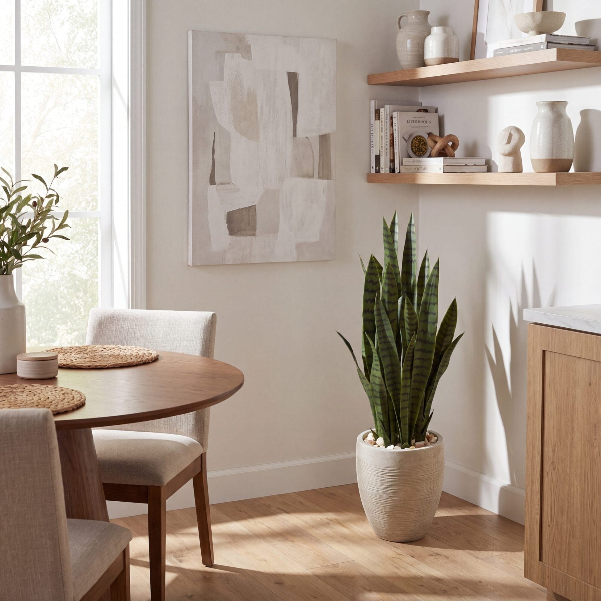 Nearly Natural 40in artificial Sansevieria in sand planter, tall indoor plant with white stones on Tampa Home & Garden Store