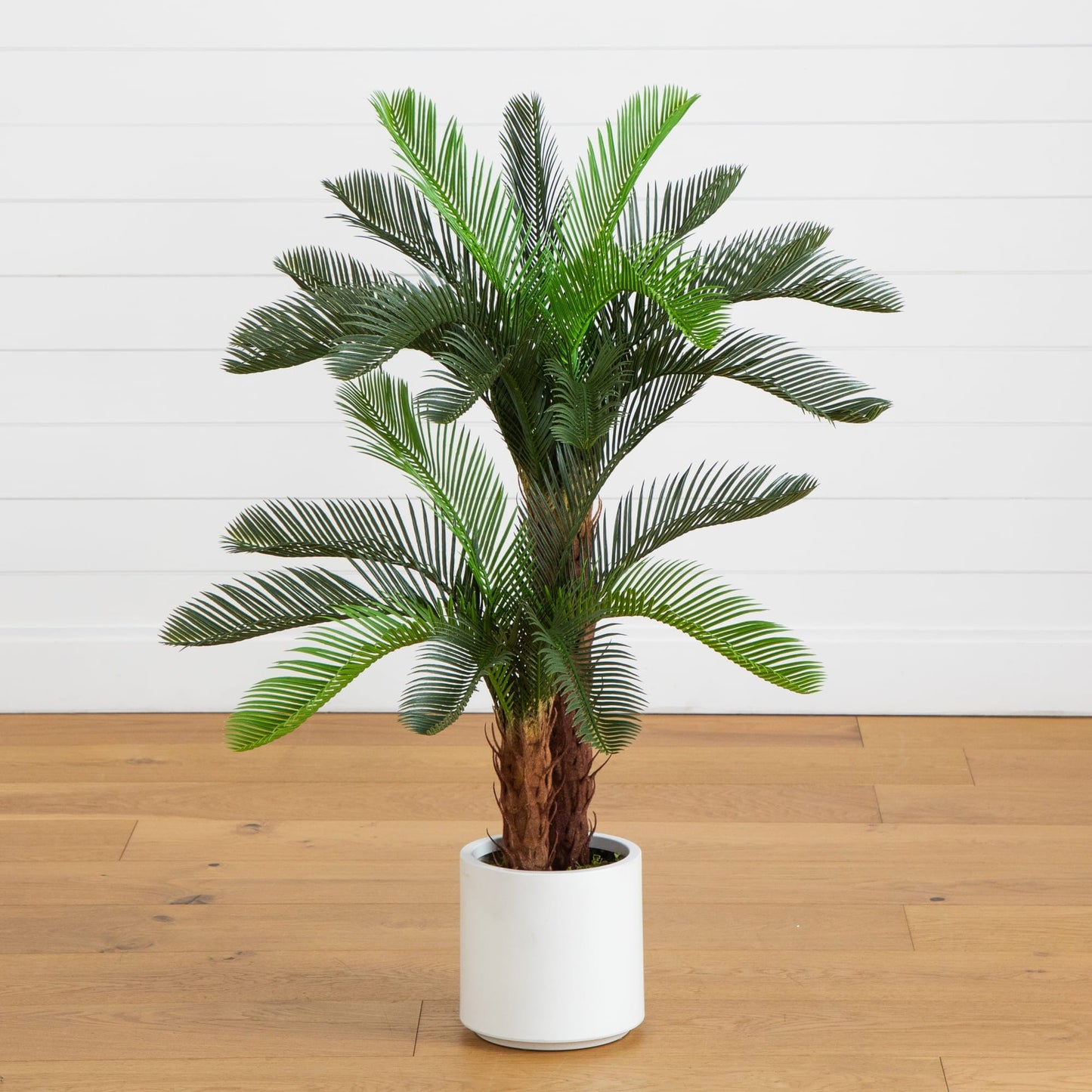 Artificial 40-inch double Cycas palm tree in white planter Nearly Natural indoor/outdoor on Tampa Home & Garden Store