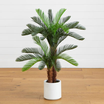 Artificial 40-inch double Cycas palm tree in white planter Nearly Natural indoor/outdoor on Tampa Home & Garden Store