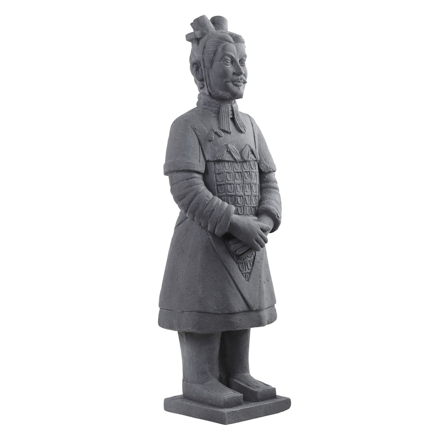 40in Nearly Natural warrior statue in armor, gray stone finish garden sculpture on square base on Tampa Home & Garden Store