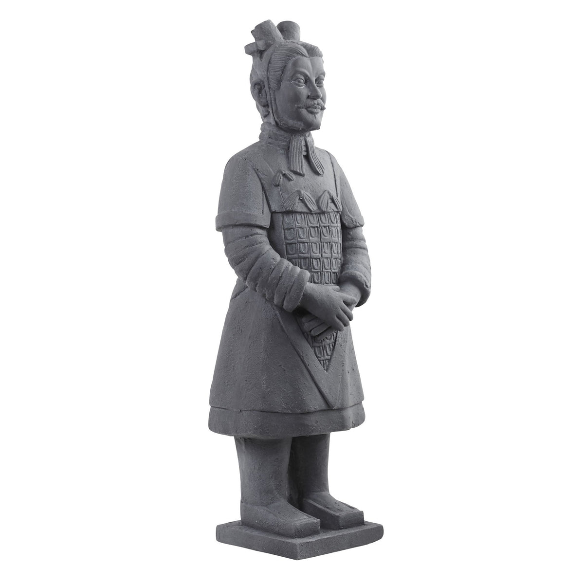 40in Nearly Natural warrior statue in armor, gray stone finish garden sculpture on square base on Tampa Home & Garden Store
