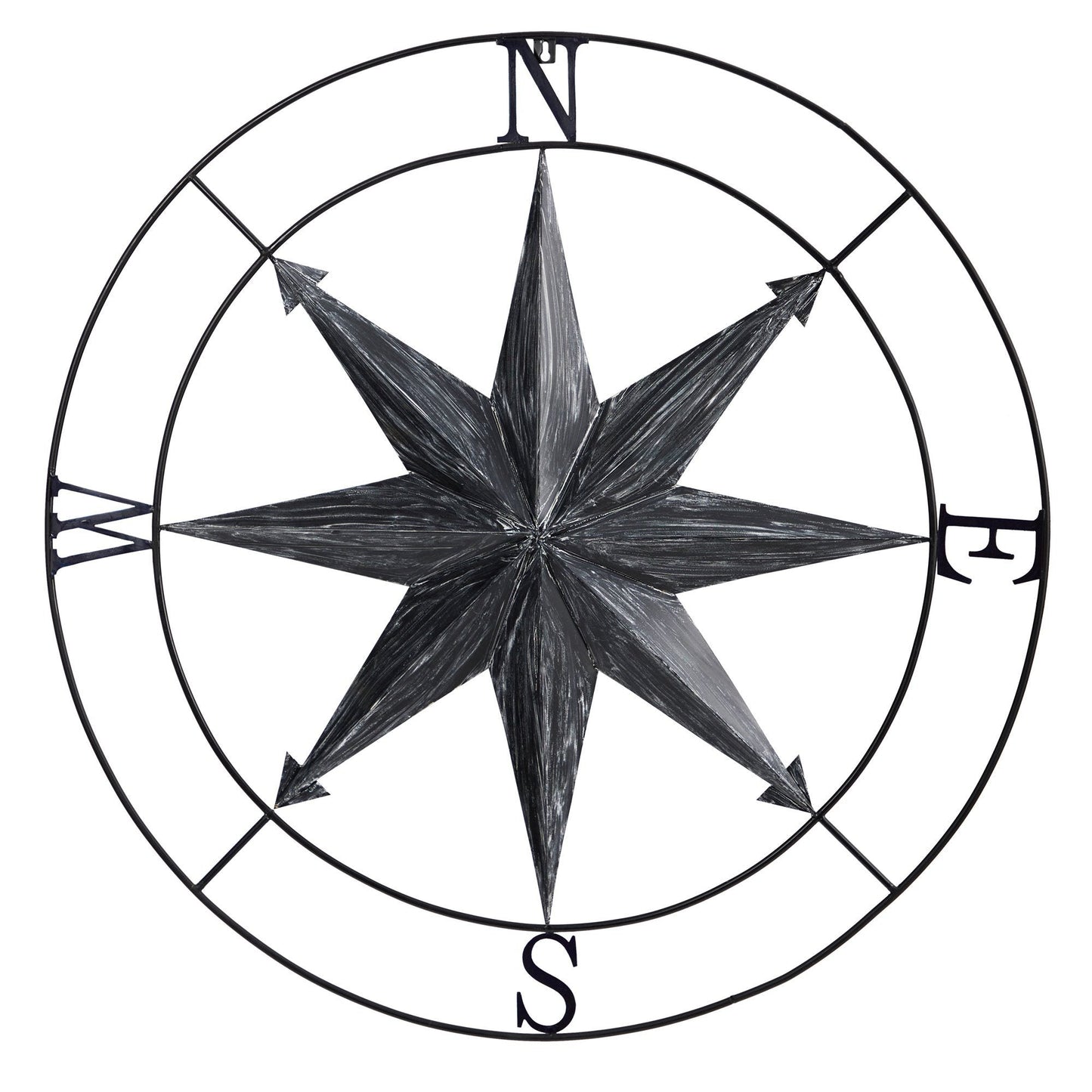 40” Washed Nautical Metal Compass Wall Art Decor