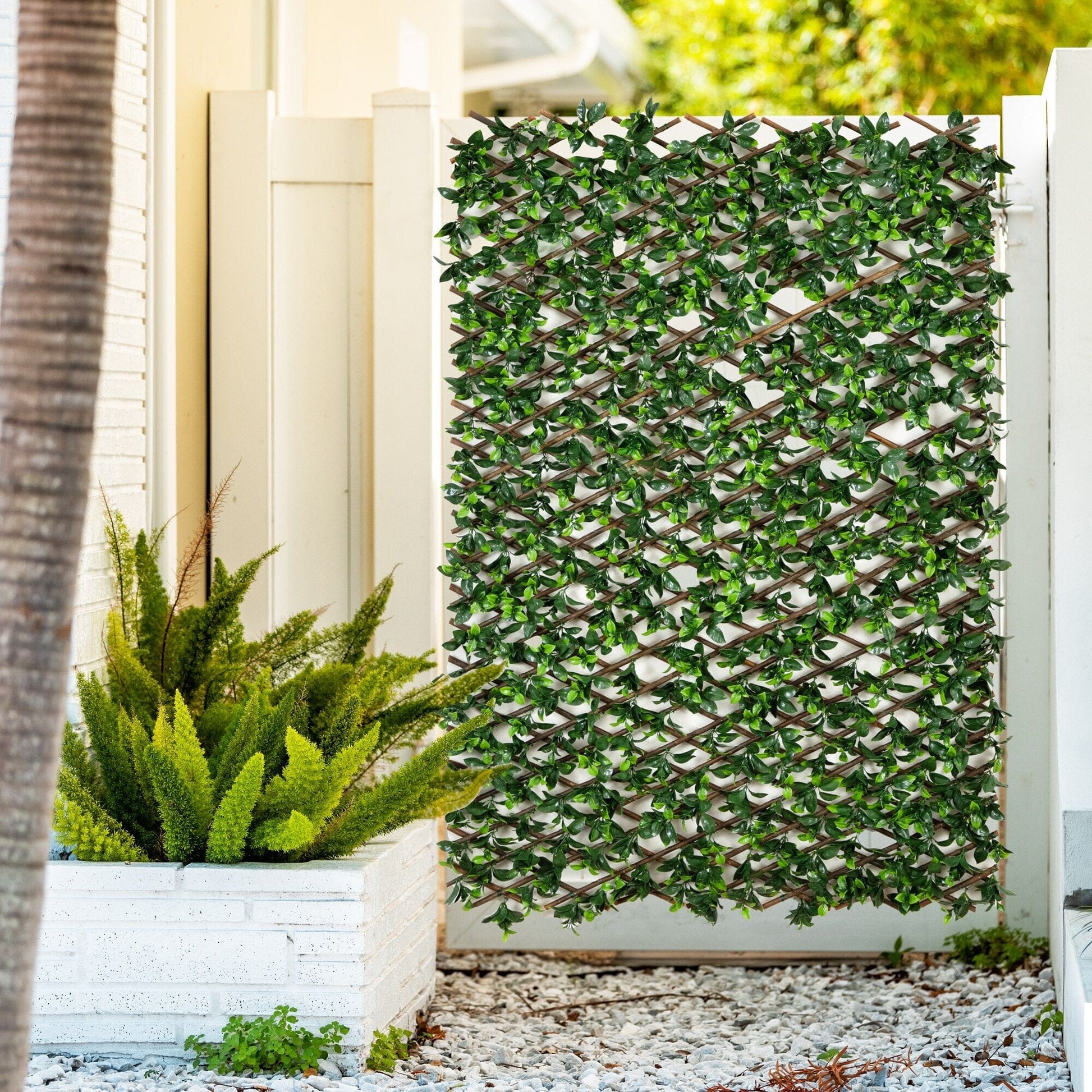 Gardenia privacy fence screen 40x80 UV-resistant lattice with green leaves on Tampa Home & Garden Store